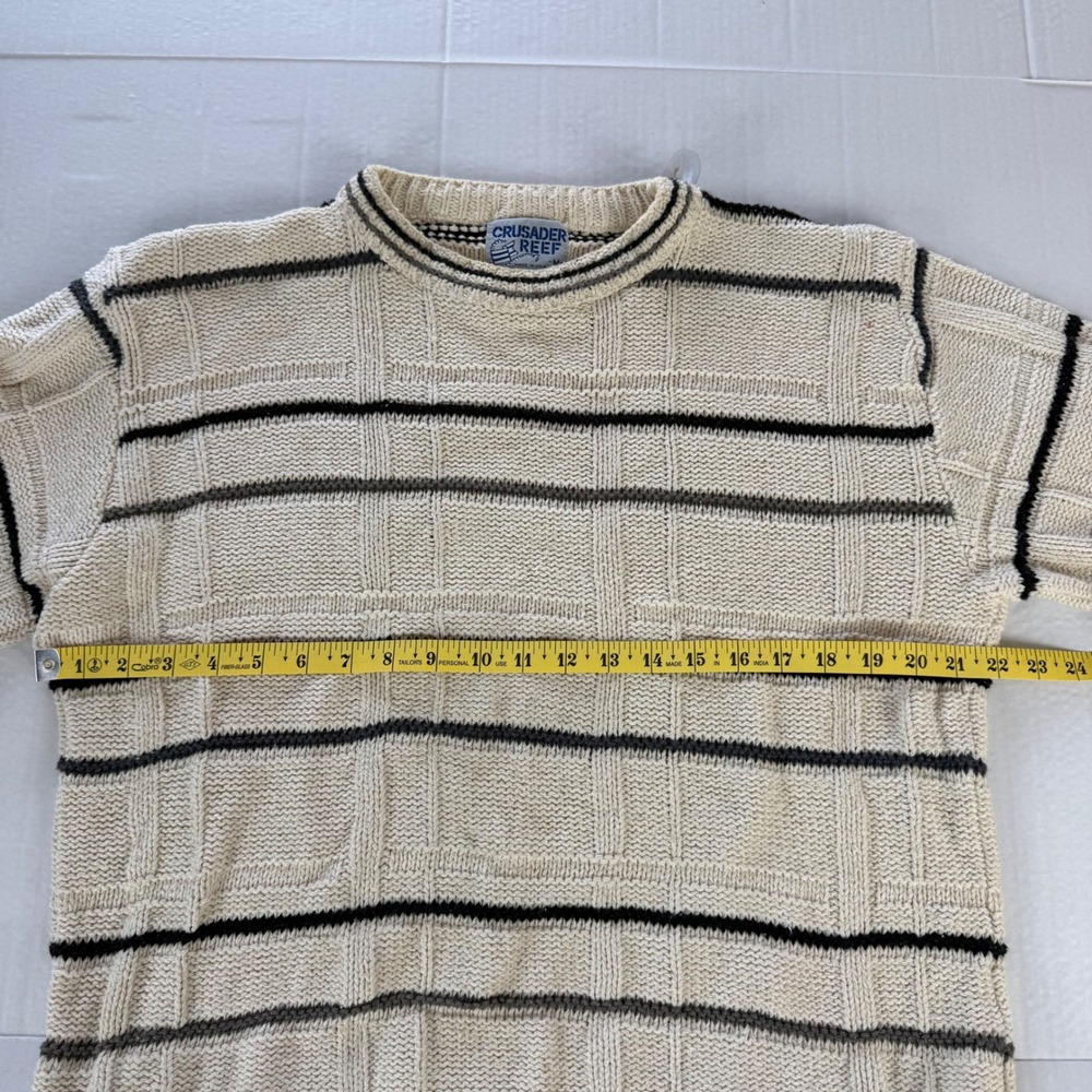 Vintage Crusader Reef Mens Medium Striped Textured Cotton Crewneck Sweater USA - Picture 5 of 8